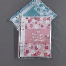 100日存錢挑戰活頁筆記本,夫妻用現金信封預算計劃提案 - 透明粉紅色櫻花 - 查看 4