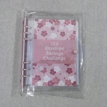 100日存錢挑戰活頁筆記本,夫妻用現金信封預算計劃提案 - 透明粉紅色櫻花 - 查看 9