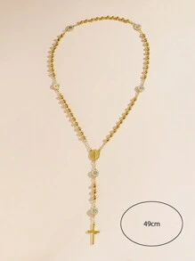 1 件 6 毫米金色玛利亚十字架 Y 形项链，时尚欧美风格简约十字架吊坠项链，适合情侣日常佩戴 - 金色 - 查看 4