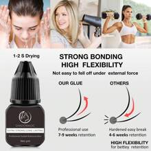5ml Pegamento negro profesional para extensiones de pestañas, de larga duración, secado rápido en 1-2 segundos, bajo olor, súper pegajoso, adhesión firme, dura de 50 a 60 días, resistente al agua, para uso en salones de extensión de pestañas