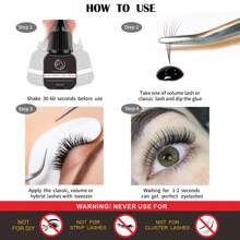 5ml Pegamento negro profesional para extensiones de pestañas, de larga duración, secado rápido en 1-2 segundos, bajo olor, súper pegajoso, adhesión firme, dura de 50 a 60 días, resistente al agua, para uso en salones de extensión de pestañas