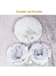 1入組長毛絨折疊式寒冬貓狗床,貓隧道,圓形毛絨暖寵物窩,適用於小型犬 - 灰色 - 查看 5