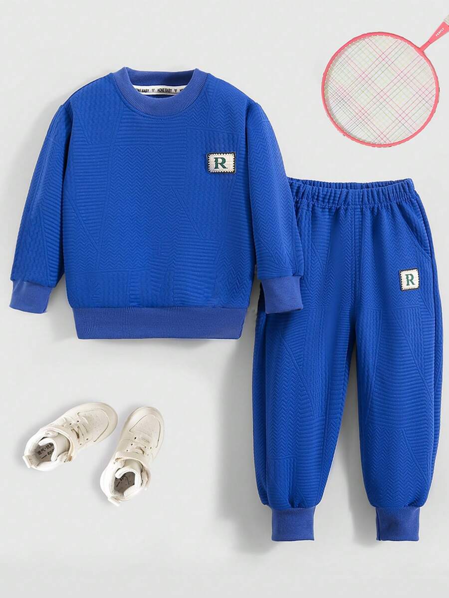 2 piezas para niña pequeña con estampado de conejo de color liso y pantalones a juego - azul real - Ver 1