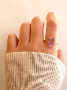 925 Sterling Silver Dreamy Lavender Amethyst Faceted Square Wave Design Ring, Boxed Style Randomized