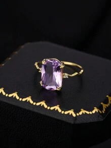 925 Sterling Silver Dreamy Lavender Amethyst Faceted Square Wave Design Ring, Boxed Style Randomized