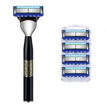 Navajas De Seguridad Para Hombres, Recorte De Precisión Y Tiras De Lubricación, Navajas De Afeitar Para Hombres, Navajas De Seguridad, Recorte Suave De La Barba - Negro 1 mango + 12 cuchillas - Ver 2