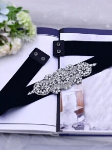 1條時尚的彈性腰帶,鑲有鑽石和珍珠裝飾,適合晚宴晚禮服,寬鬆服裝配件 - 銀色 - 查看 1