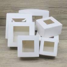 Multi-Size Square Paper Box In White/Kraft Color With Pvc Window Cover, Ideal For Gift Wrapping And Candy Packaging