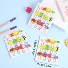12 件裝卡哇伊卡通木製回形針裝飾書籤活頁夾學校辦公文具配件 - 彩色 - 查看 2