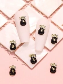 10pcs/Set New Year Metal Happy Money Bag Shape Nail Art Decorations With Rhinestones And Oil Drop Effect - Black - View 3