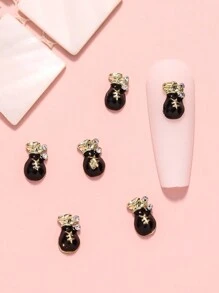 10pcs/Set New Year Metal Happy Money Bag Shape Nail Art Decorations With Rhinestones And Oil Drop Effect - Black - View 2