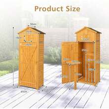 Tool Shed, Garden Cabinet With Shelves & 8 Hooks, Garden Shed With Gable Roof For Garden & Terrace, 70 X 35.5 X 176cm Natural - Brown - View 5
