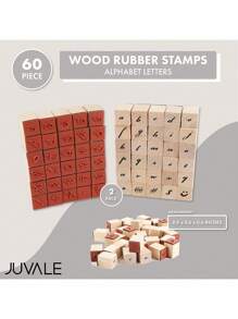 Bright Creations Wood Rubber Stamps For Crafting, Calligraphy Alphabet Stamp Set (60 Pieces) - Brown - View 2