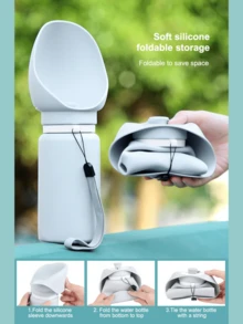 1個灰色可攜式矽膠狗狗水樽,適用於戶外活動,可摺疊旅行水杯,適用於遛狗 - 淺灰色 - 查看 4