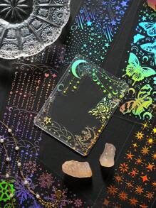 1個夢幻全息3d銀色熱壓材料貼紙,適用於diy手帳,防水寵物材料 - 彩色 - 查看 4