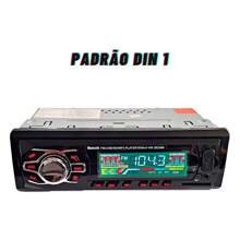 Rádio Automotivo som MP3 Player com USB Bluetooth Leitor de Cartão SD Aux P2 RCA 1 Din Radio Fm Am - Preto - Visão 3