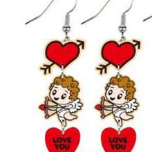 1對簡約歐美風招牌耳環, 2024情人節粉色愛心&咖啡杯&愛神&巧克力蛋糕掛墜耳環女士, 秋冬, 节日礼品,情人節裝飾 - 米色 - 查看 2