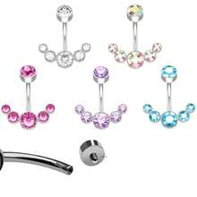 1 件吊坠水晶肚脐环适合女士女孩钢制弧形肚脐环闪亮水晶身体首饰 (BB-R-2)，金属，水钻 - Steel color-Purple - 查看 3