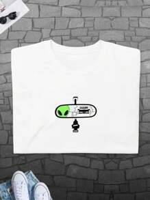 Playera de hombre, Dibujo, playera, Camisa de hombre, dibujo retrovisor, alien dibujo - Blanco - Ver 4