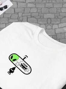 Playera de hombre, Dibujo, playera, Camisa de hombre, dibujo retrovisor, alien dibujo - Blanco - Ver 2