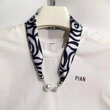 磁性結束絲巾項鍊裝飾多功能圍巾,可用於頸部和手腕裝飾,頭髮配飾 - 黑與白 - 查看 3