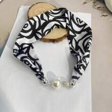 磁性結束絲巾項鍊裝飾多功能圍巾,可用於頸部和手腕裝飾,頭髮配飾 - 黑與白 - 查看 1