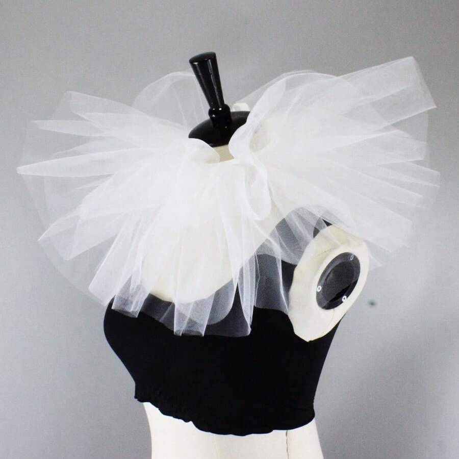 1PC Women's White Retro Mesh Neck Ruff Ruffle Collar Layered Clown Neck Collar - White - View 1