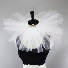 1PC Women's White Retro Mesh Neck Ruff Ruffle Collar Layered Clown Neck Collar - White - View 2