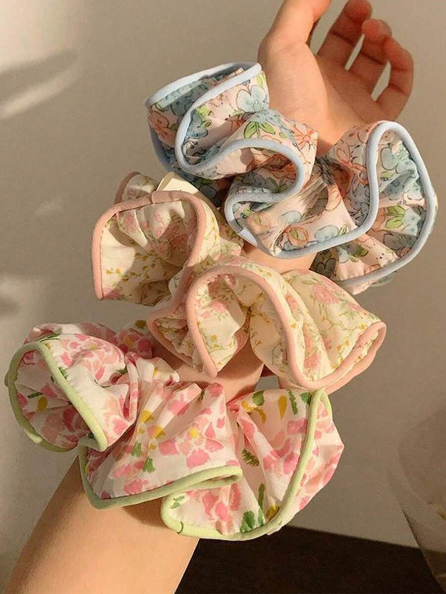 3件組花卉大號髮圈，可愛馬尾髮帶，開學季禮物髮飾彈性髮圈橡皮筋