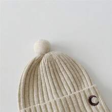 1 件兒童月亮造型刺繡針織帽,冬季保暖 - 米色 - 查看 2