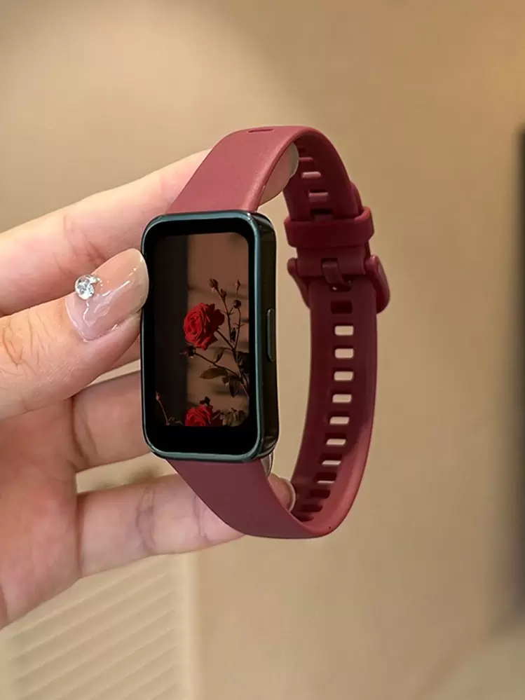 1 条纯色 TPU 替换表带，适用于 10/9/8/7/6 和 Honor Band 7/6 系列，男女通用商务表带配件 - 酒紅色 - 查看 9