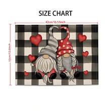 1pc Valentine'S Day Plaid Heart Dwarf Elf Printed Linen Table Mat, Heat Insulation Placemat Coaster - Multicolor - View 2