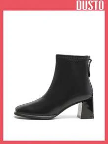 Dusto優雅智慧方形前端,粗低跟,柔軟鞋面,精緻內裡,拉鍊設計,舒適方便的短靴1106 - 黑色 - 查看 4