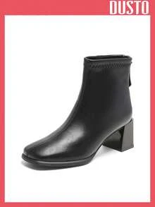 Dusto優雅智慧方形前端,粗低跟,柔軟鞋面,精緻內裡,拉鍊設計,舒適方便的短靴1106 - 黑色 - 查看 3