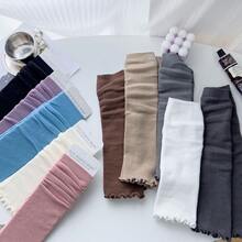 兒童襪子,雙針菇頭蕾絲邊中筒褲,韓國風格公主女孩春秋針織短襪 - 黑色 - 查看 9