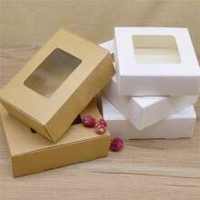 Multi-Size Square Paper Box In White/Kraft Color With Pvc Window Cover, Ideal For Gift Wrapping And Candy Packaging