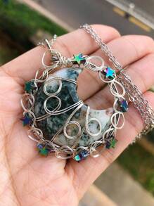 Natural Amethyst Gems Moon Star Crystal Pendant Necklace Magic Reiki Healing Chakra Amulet