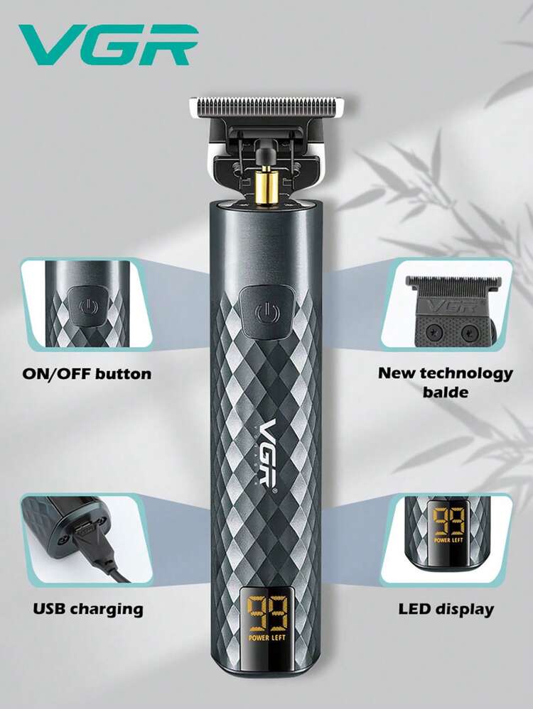 1支vgr可充電800mah剪髮器/刮鬍刀,頭髮推進器,usb充電,便攜式 V077 - 墨綠色 - 查看 2