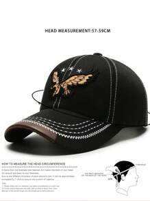 1頂不分男女款黑色y2k風格刺繡雄鷹和三顆星的棒球帽,適用於運動、日常通勤戶外防曬帽 - 黑色 - 查看 3