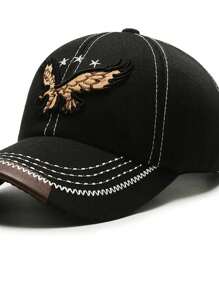 1頂不分男女款黑色y2k風格刺繡雄鷹和三顆星的棒球帽,適用於運動、日常通勤戶外防曬帽 - 黑色 - 查看 2