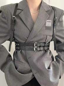 1pc Functional Punk Style Studded Strap Waist Belt Fashionable Versatile Vest Waistband Suitable For Daily Wear And Performance Costumes - Black - View 1