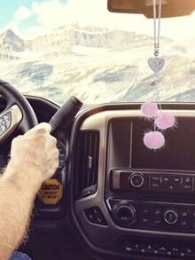 1 件水鑽心型絨球裝飾汽車掛飾、情人節禮物、情人節裝飾品、室內外風鈴裝飾汽車掛飾、生日禮物 - 粉色 - 查看 2