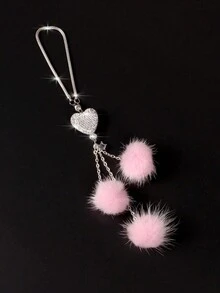 1 件水鑽心型絨球裝飾汽車掛飾、情人節禮物、情人節裝飾品、室內外風鈴裝飾汽車掛飾、生日禮物 - 粉色 - 查看 5