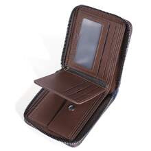 Portafoglio retrò alla moda da uomo con cerniera, multifunzionale, porta carte di credito e fermasoldi, adatto ai giovani, con colori a contrasto, versatile, alta capacità, stile vintage, portafoglio da uomo