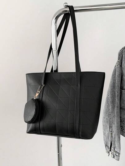 Juego de 2 bolsos de moda para madre e hija, que incluye monedero, bolso de mano de gran capacidad con cuadrícula/liso con costuras, bolso de hombro, bolso cruzado, bolso de mujer con bolsita para monedas