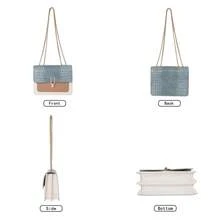 鱷魚紋肩背包迷你鏈帶斜跨包女士pu皮方形錢包 - 淺藍色 - 查看 10