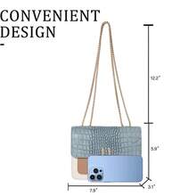 鱷魚紋肩背包迷你鏈帶斜跨包女士pu皮方形錢包 - 淺藍色 - 查看 9