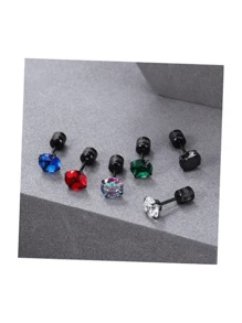 12入組螺旋設計的男女雙面耳釘,有水晶裝飾,穿孔首飾 - 黑色 - 查看 5