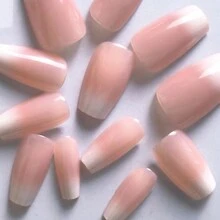 24片粉色和白色邊緣漸變芭蕾純色多用途美甲貼片,可拆卸且可壓貼的假指甲,適用於女性女孩修指甲裝飾 - 粉色 - 查看 5