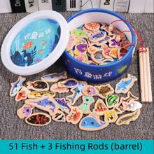 高品质海洋钓鱼玩具为儿童提供木制益智趣味游戏（15 件/袋随机小鱼） - 彩色 - 查看 3